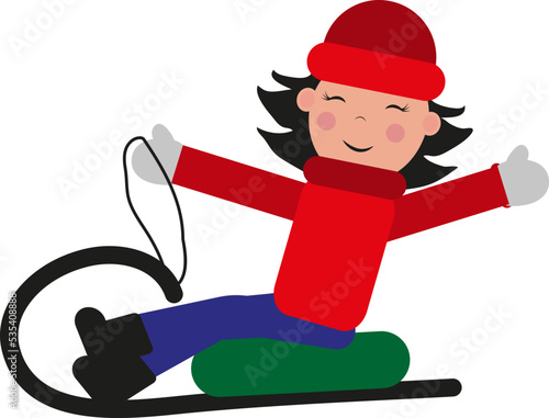 Boy on sledges, illustration, vector on a white background.