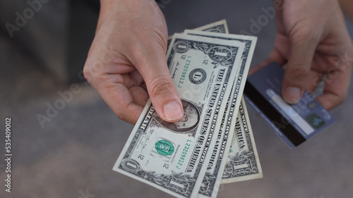 Man  with dollar banknote which he is show of money and exchanging money while could be used for anything from business image