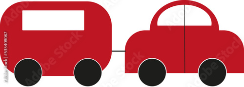 Red car wih trailor, illustration, vector on a white background. photo