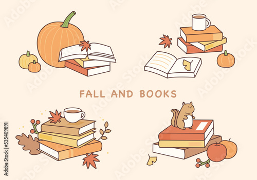 Stacked books and objects in the autumn mood. 