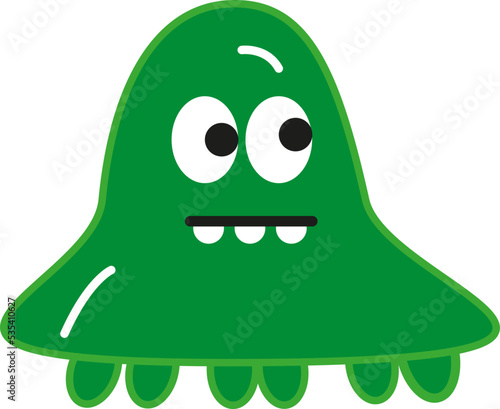 Green monster with legs, illustration, vector on a white background.