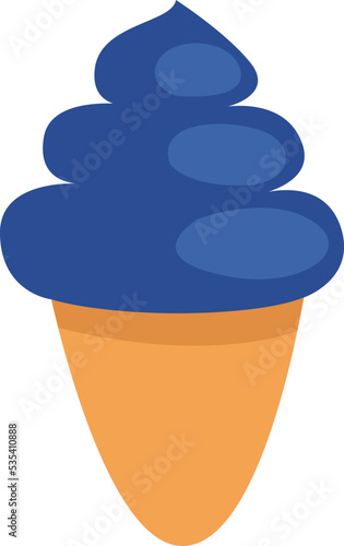 Blueberry ice cream in cone, illustration, vector on a white background.