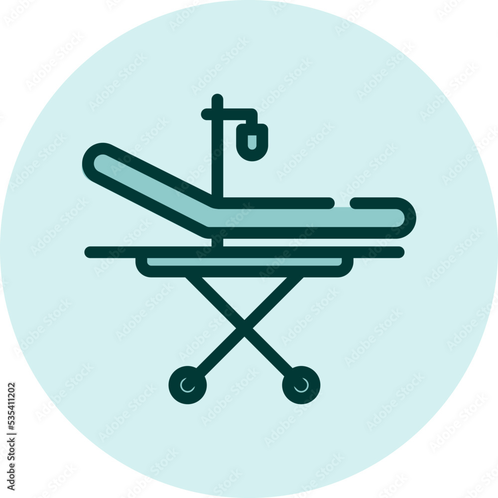 Medical bed on wheels, illustration, vector on a white background. Medical bed on wheels, illustration, vector on a white background.