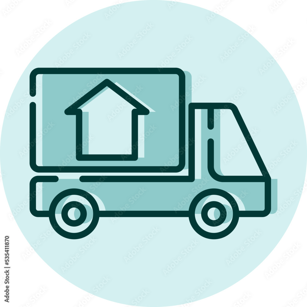 Real estate moving truck, illustration, vector on a white background. Real estate moving truck, illustration, vector on a white background.