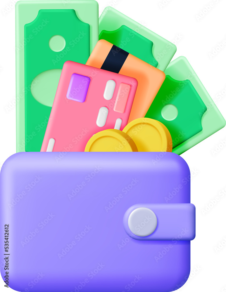 Obraz premium 3D Money and Leather Wallet.