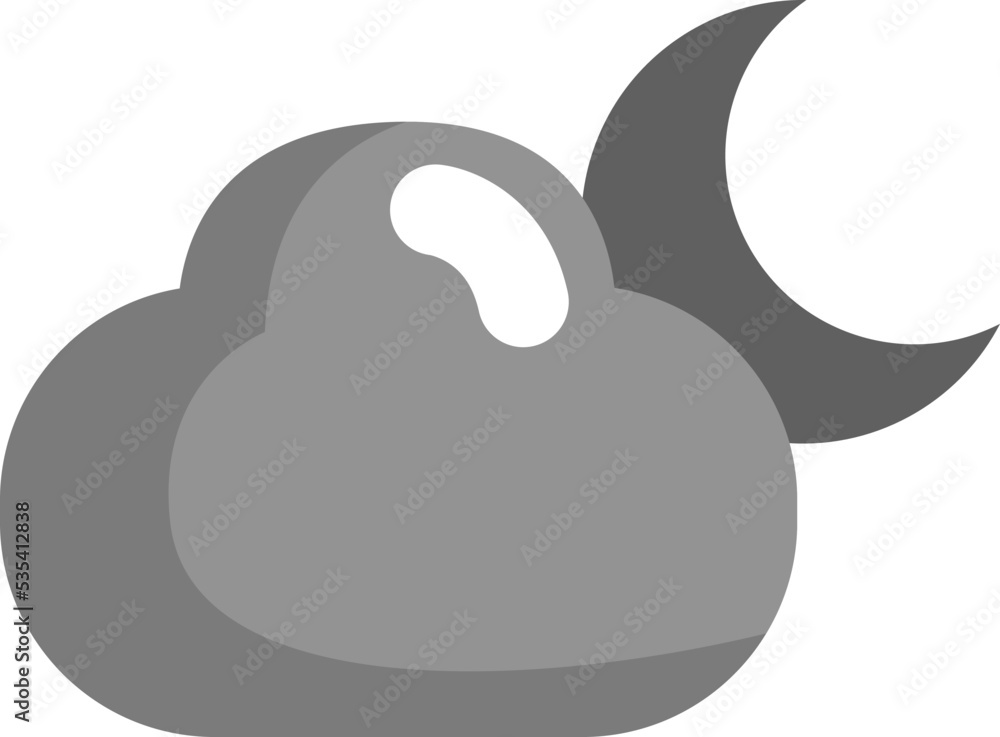 Grey clouds with moon, illustration, vector on a white background. Grey clouds with moon, illustration, vector on a white background.