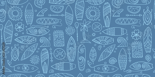 Surf boards collection, surfing time. Hawaii seamless pattern design for fabric, wallpapers etc. Vector illustration