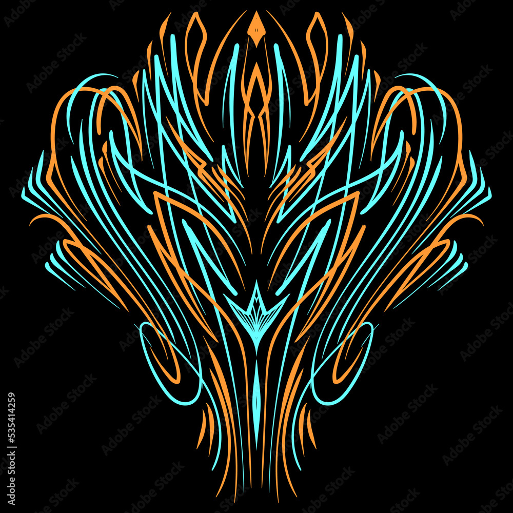 Floral art illustration. Pinstriping art motorcycle and car pinstripe vintage hand drawn. Modern tribal illustration. For vinyl sticker, painting template, tattoo, apparel, merchandise. Vector Eps 10.