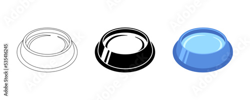 Bowl water for dog and cat pet in flat style, vector illustration. Animal bowl silhouette for print and design. Isolated color element on white background. Graphic icon set, symbol food for pet