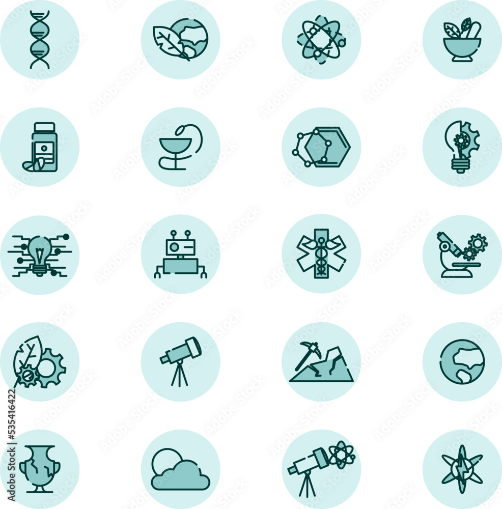 Science icon set, illustration, vector on a white background. Science icon set, illustration, vector on a white background.