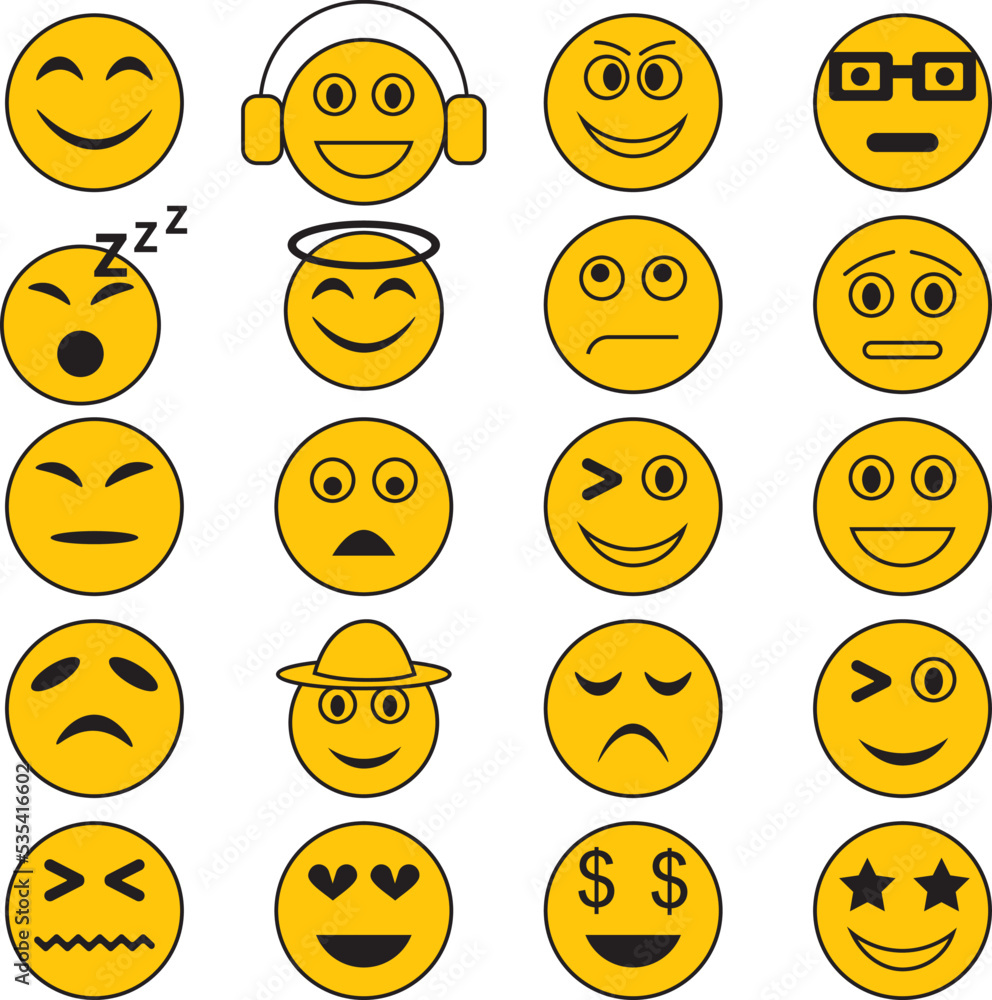Fototapeta premium Smiley emotions, illustration, vector on a white background.