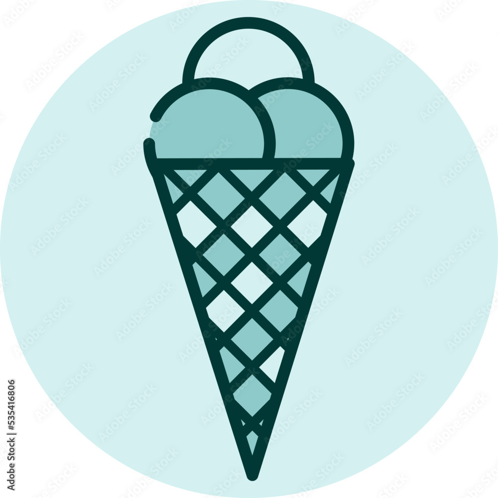 Ice cream in cone, illustration, vector on a white background. Ice cream in cone, illustration, vector on a white background.
