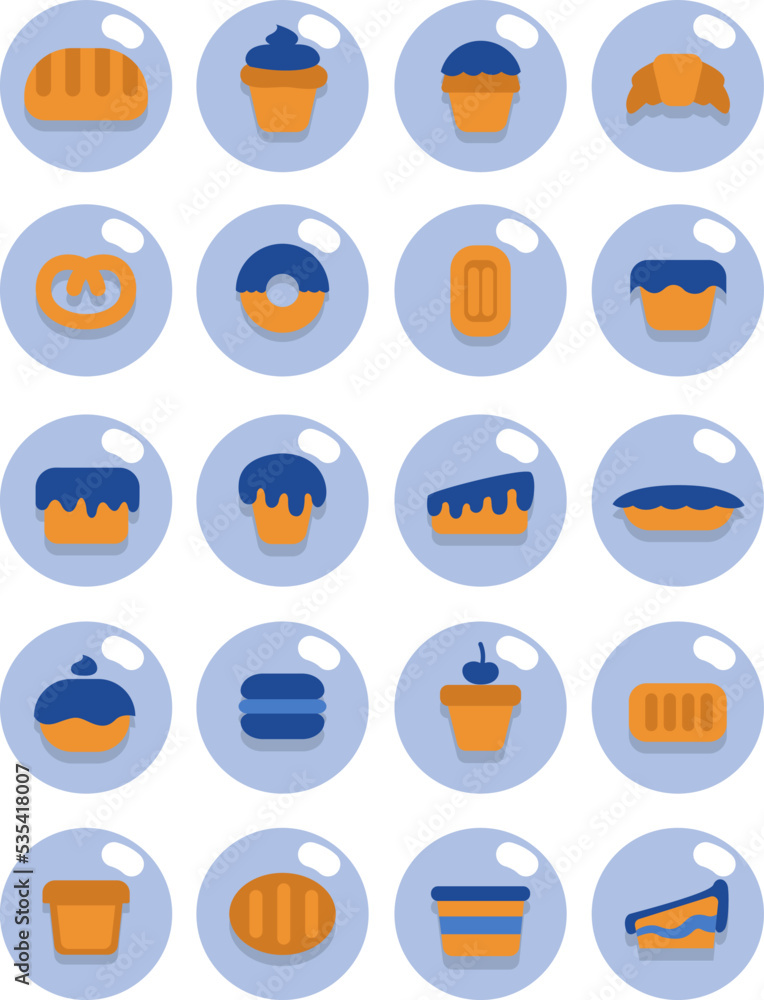 Bakery pastries, illustration, vector on a white background. Bakery pastries, illustration, vector on a white background.