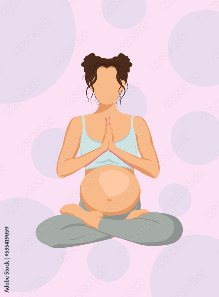 Young pregnant woman doing yoga on the pink background in faceless style Young pregnant woman doing yoga on the pink background in faceless style