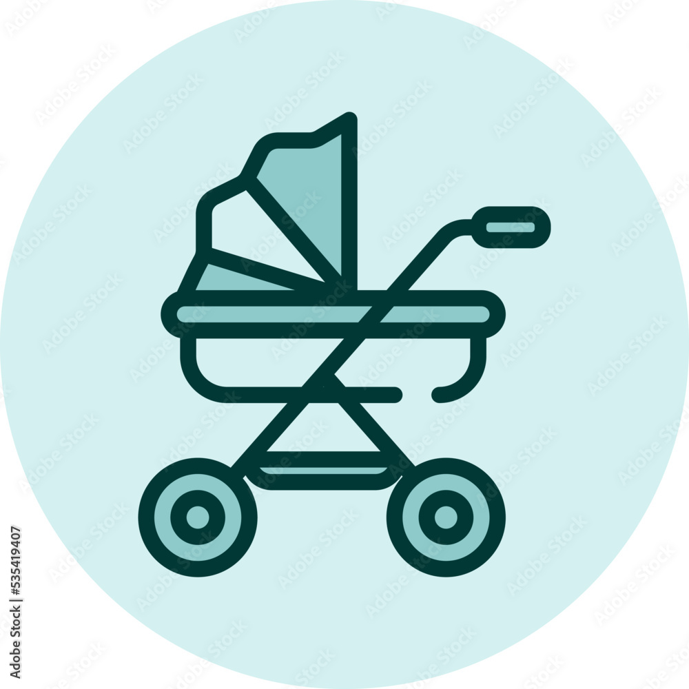 Baby trolley, illustration, vector on a white background. Baby trolley, illustration, vector on a white background.