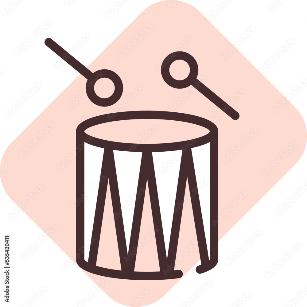 Drum music, illustration, vector on a white background. Drum music, illustration, vector on a white background.