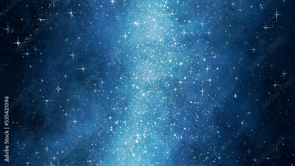 Obraz premium 手描きの水彩の星空、キラキラ背景