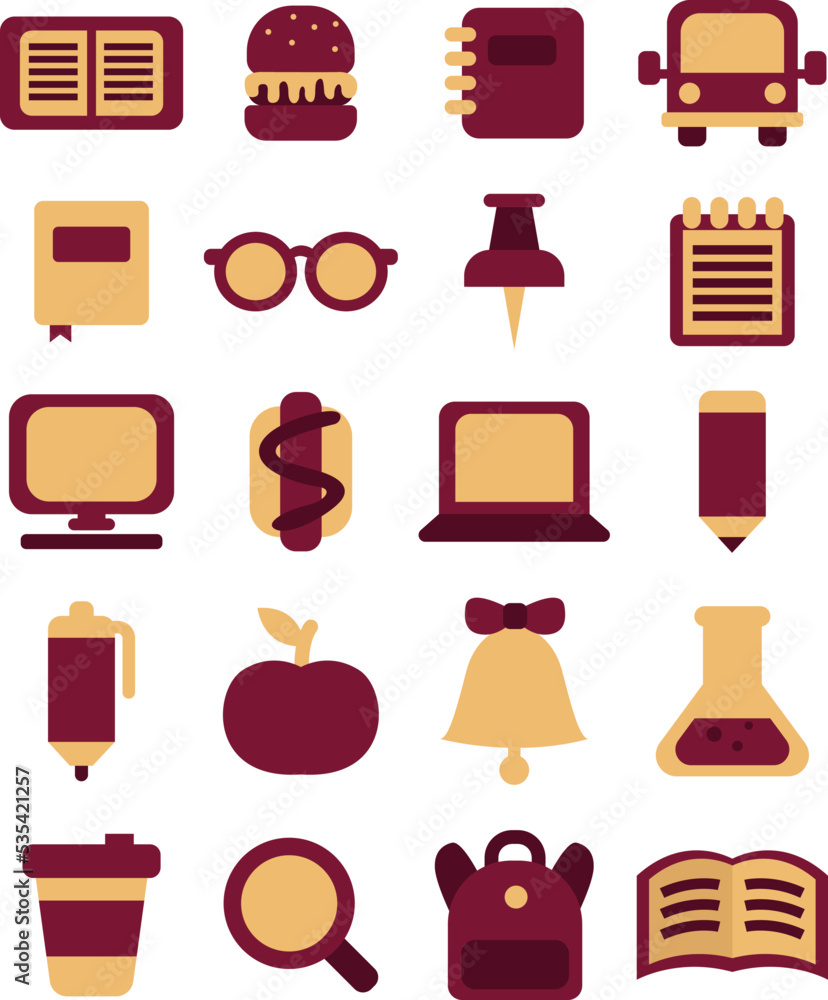 Red school appliances, illustration, vector on a white background. Red school appliances, illustration, vector on a white background.