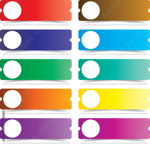 Set of 10 different colored advertisement tag widget templates.
