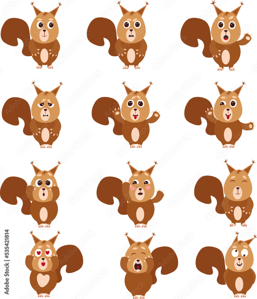 Fototapeta premium Squirrel icon set, illustration, vector on a white background.
