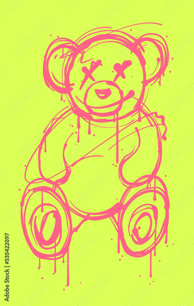 graffiti teddy bear illustration in street art style Stock Vector