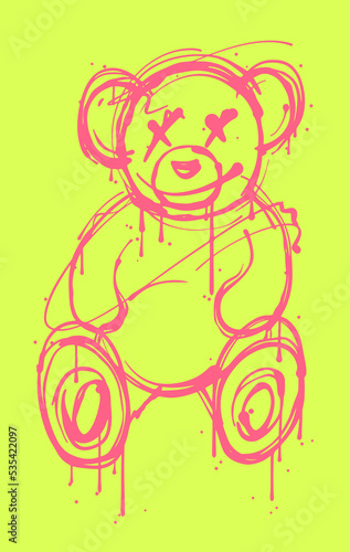 graffiti teddy bear illustration in street art style