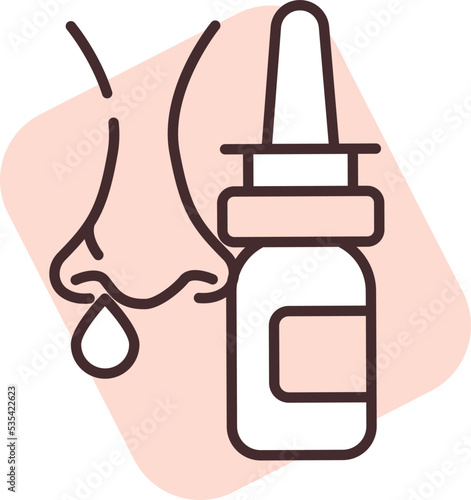 Allergy nose spray, illustration, vector on white background.