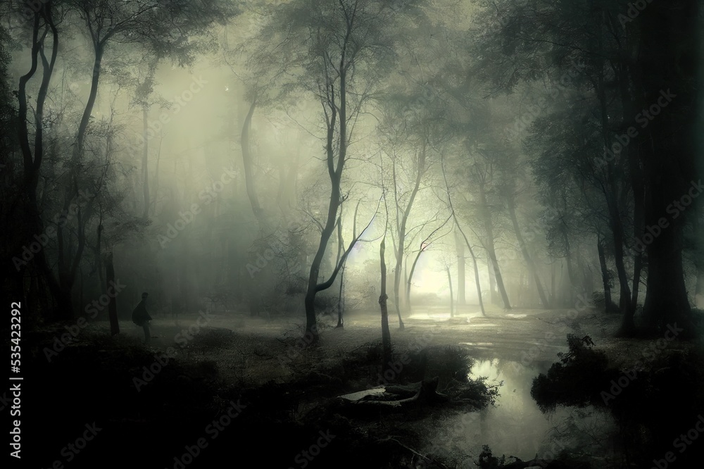 fog in the woods in the Netherlands. High quality illustration