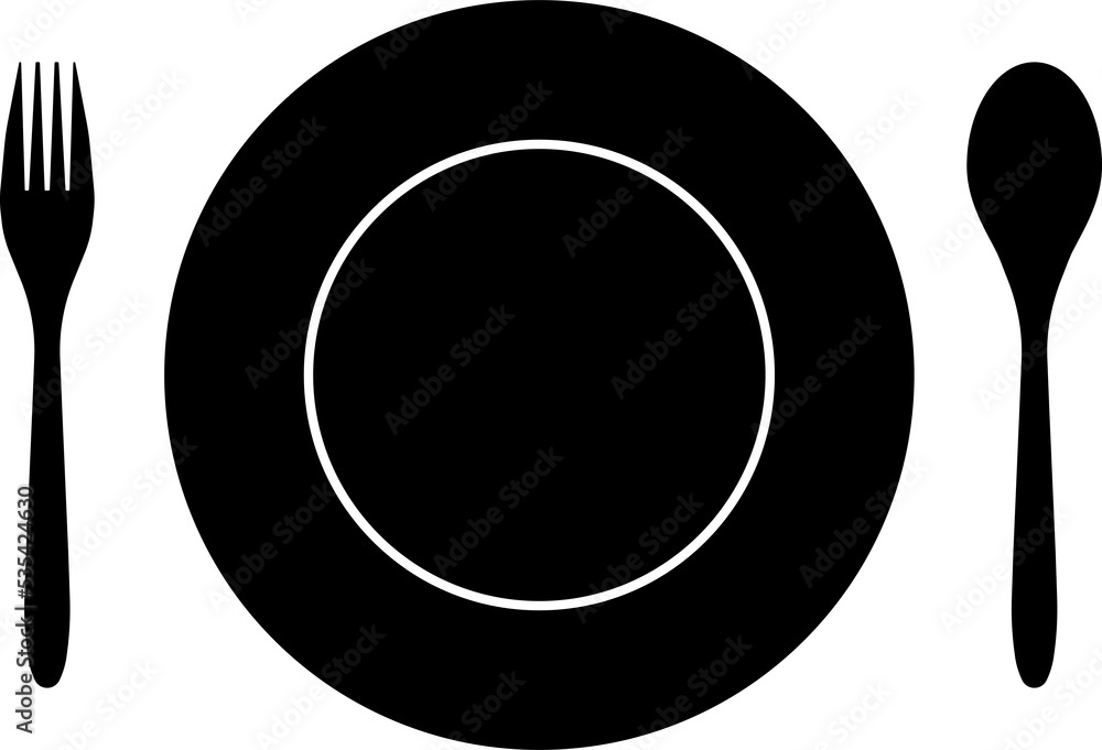Kitchenware icon. Spoon, dish and fork icon. Kitchenware icon. Spoon, dish and fork icon.