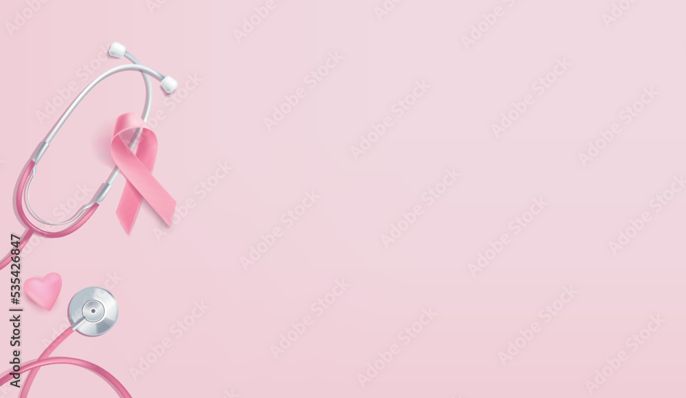 Breast Cancer Awareness Background with International Symbol Pink Ribbon and Stethoscope. Vector illustration Breast Cancer Awareness Background with International Symbol Pink Ribbon and Stethoscope. Vector illustration