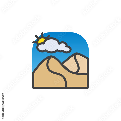 Desert sand dunes filled outline icon