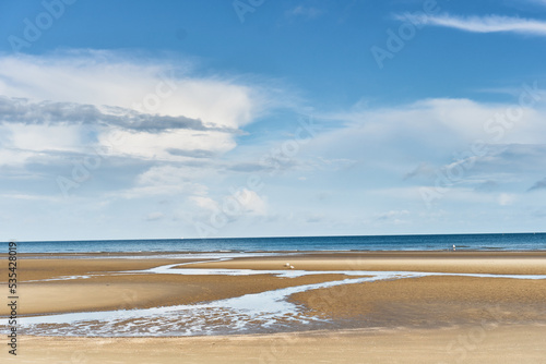 the beach at low tide in De Panne  Belgium  