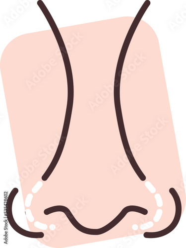 Nose reconstruction surgery, illustration, vector on white background.