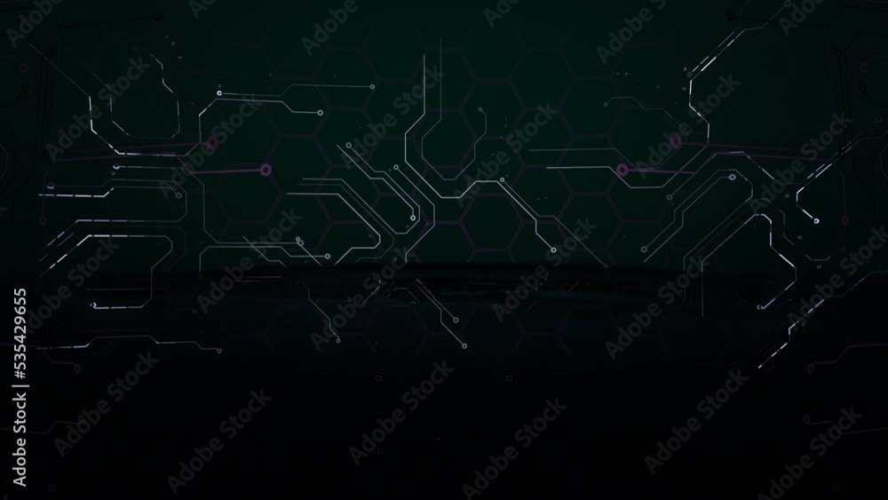 Computer screen with lines and mother board, motion abstract futuristic and cyberpunk style background