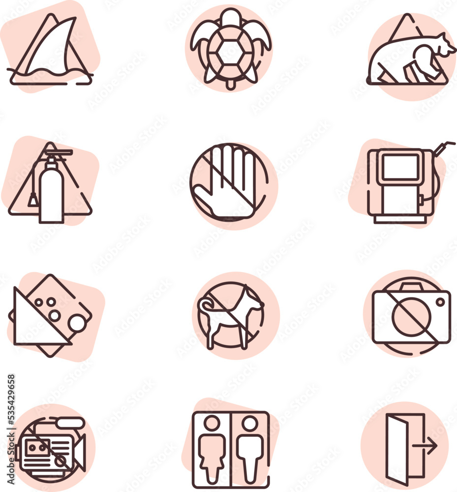 Warning sign icon pack, illustration, vector on white background. Warning sign icon pack, illustration, vector on white background.