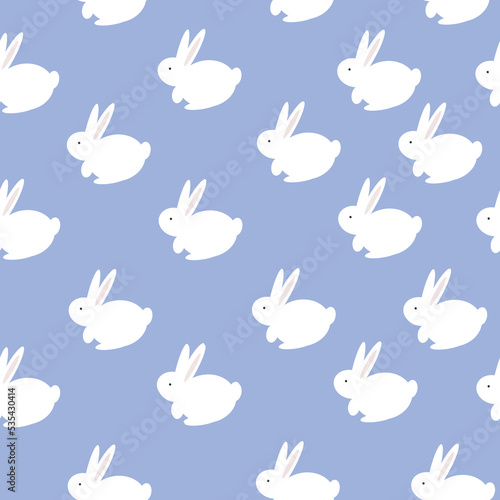Simple rabbits pattern. cute white rabbits, light blue background. Fashionable print for children's textiles, wallpaper and packaging. 