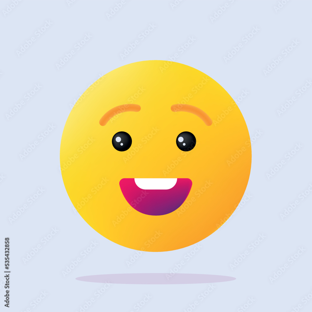 Happy icon emotion. Yellow emoticon. Vector illustration in cartoon 3D style Happy icon emotion. Yellow emoticon. Vector illustration in cartoon 3D style