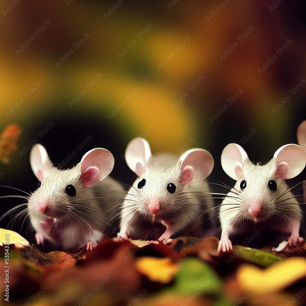 Adorable Halloween mice in autumn landscape, digital art Adorable Halloween mice in autumn landscape, digital art