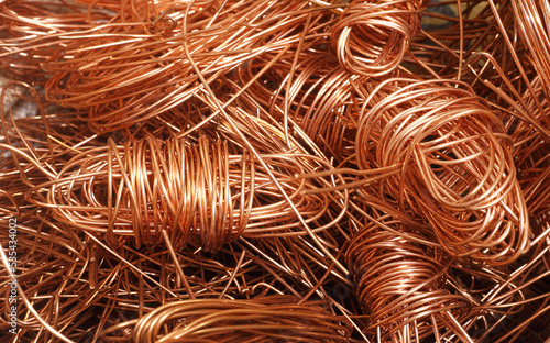 Closeup electrical copper waste, scrap copper wire material for recycling business, Save environment concept.