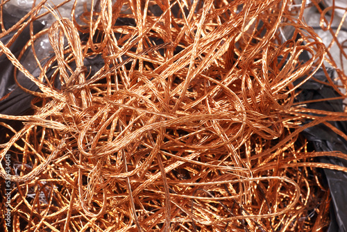 Bag of electrical copper waste, scrap copper wire material for recycling business in recycling plant.