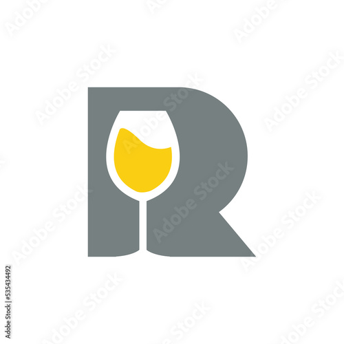 Letter R with wine glass logo design