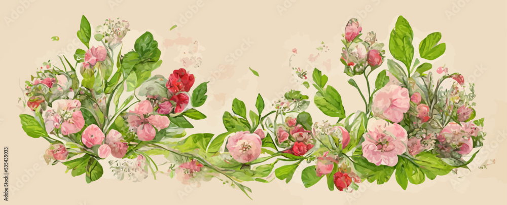 panoramic view bouquet of roses spring blossom, background - obrazy, fototapety, plakaty 
