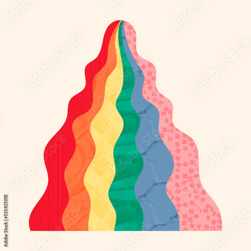 Rainbow collage positive vector illustration with scribble texture. Aesthetic poster design. Positive colorful shape, contemporary spectrum decoration, trendy stripe pattern, freedom equality symbol