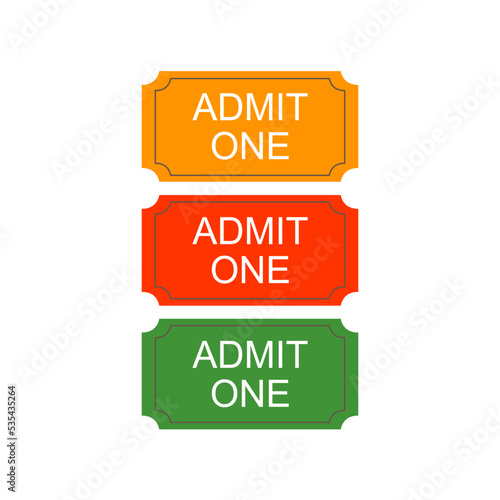Admit One Vector Tickets Set isolated On White