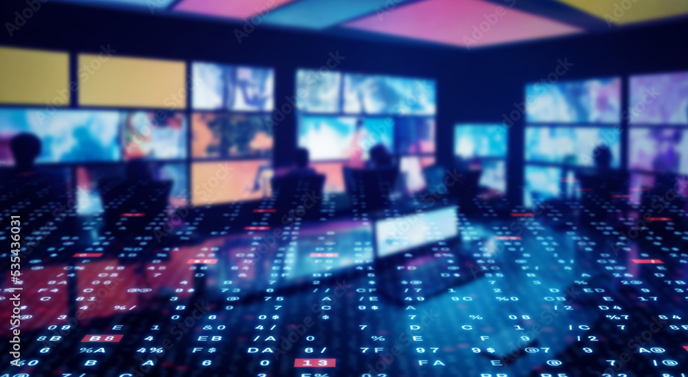 Group of people watching monitors and digital data concept. Group of people watching monitors and digital data concept.