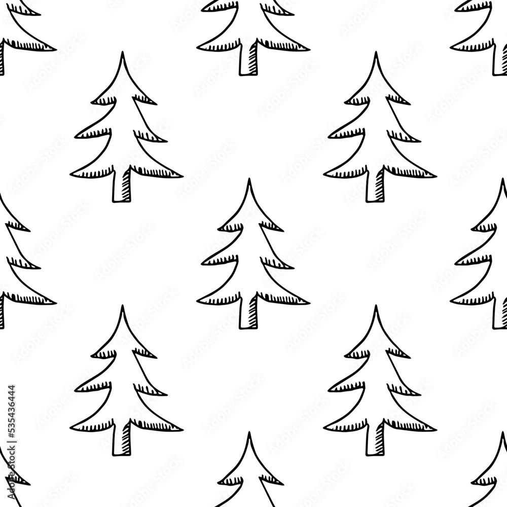 Obraz premium Seamless christmas tree pattern. christmas tree ornament. Doodle illustration with christmas tree