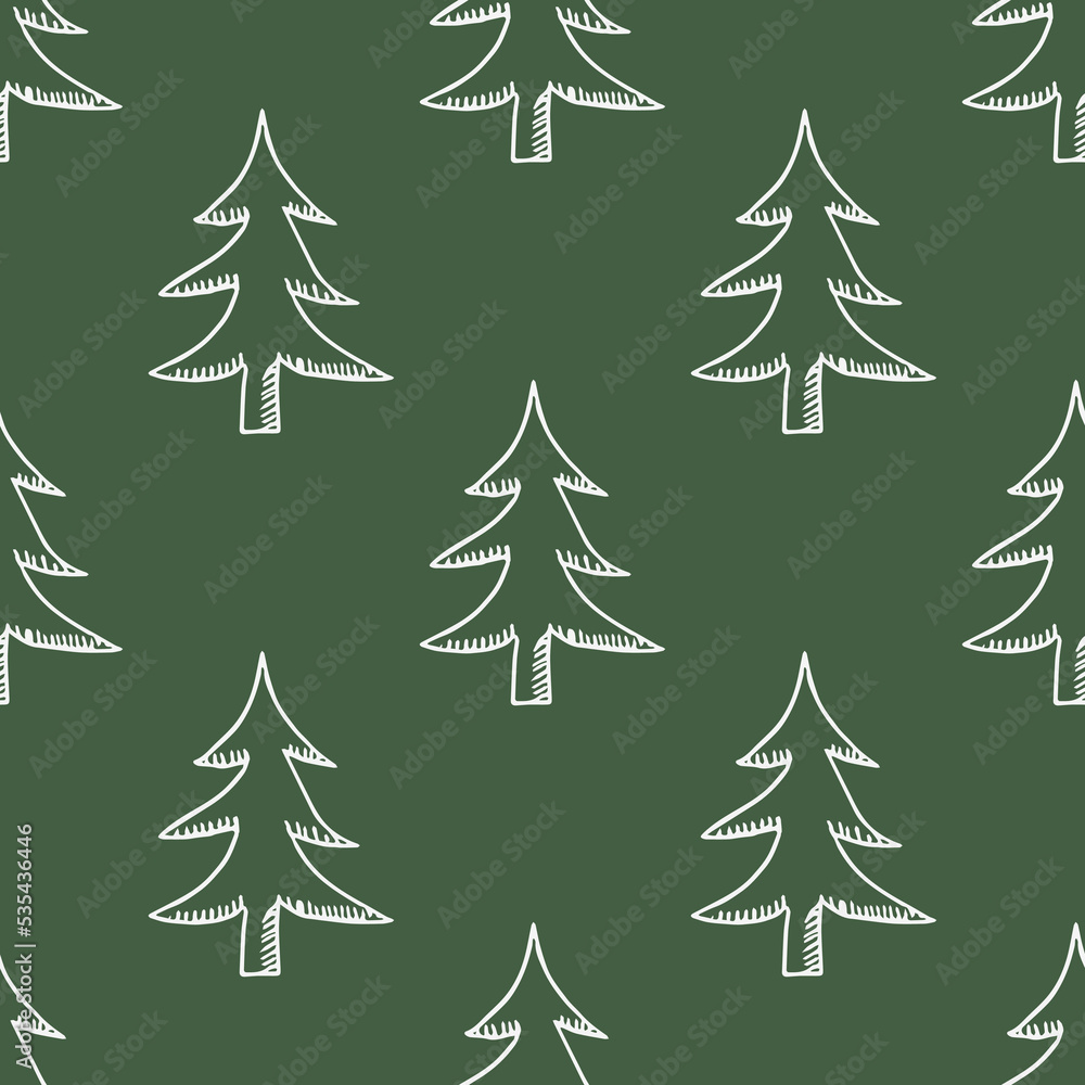 Obraz premium Seamless christmas tree pattern. christmas tree ornament. Doodle illustration with christmas tree