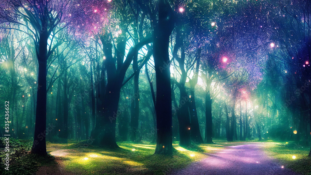Wallpaper background of magical forest, digital art