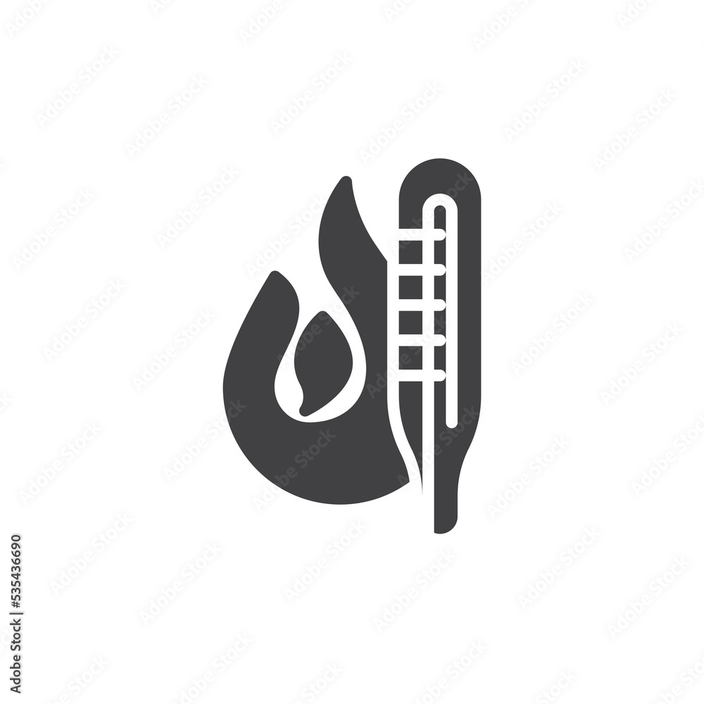 High temperature thermometer vector icon High temperature thermometer vector icon