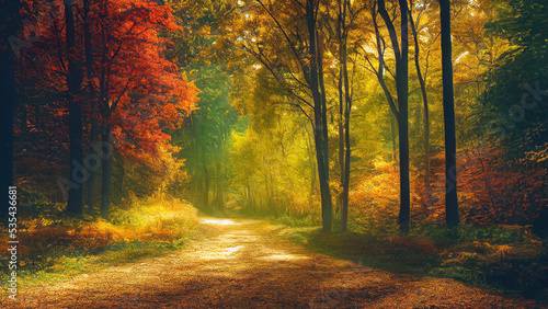 Wallpaper background of magical autumn forest  digital art